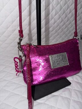 Coach Hot Pink Sequin Crossbody Wristlet